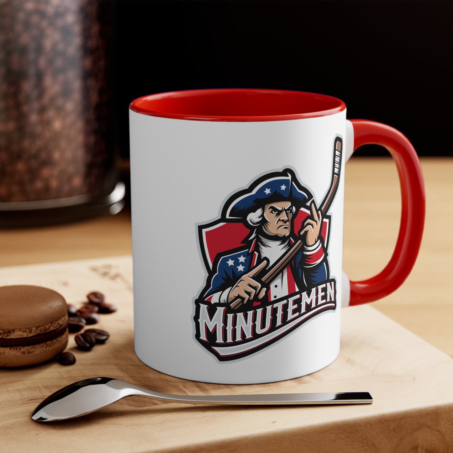 Patriotic Minutemen Hockey Player Two-Tone Mug – 11 oz & 15 oz
