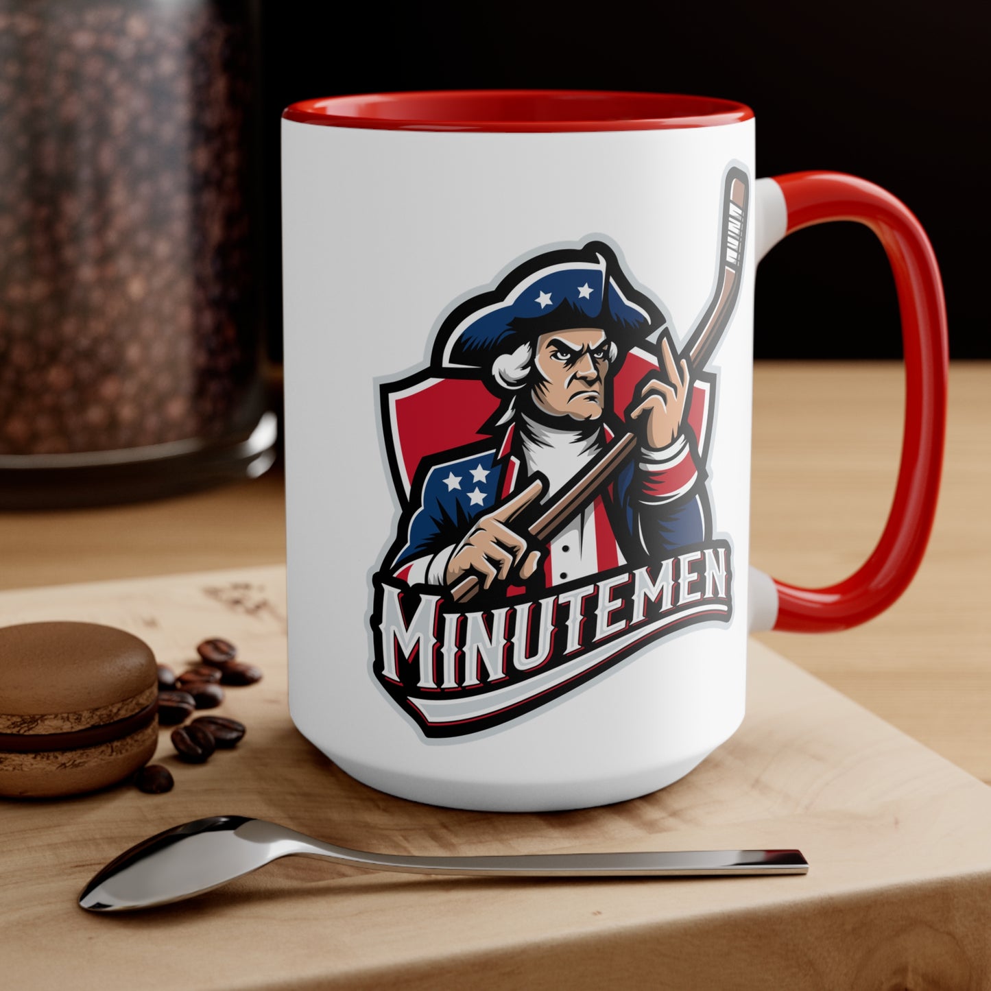 Patriotic Minutemen Hockey Player Two-Tone Mug – 11 oz & 15 oz