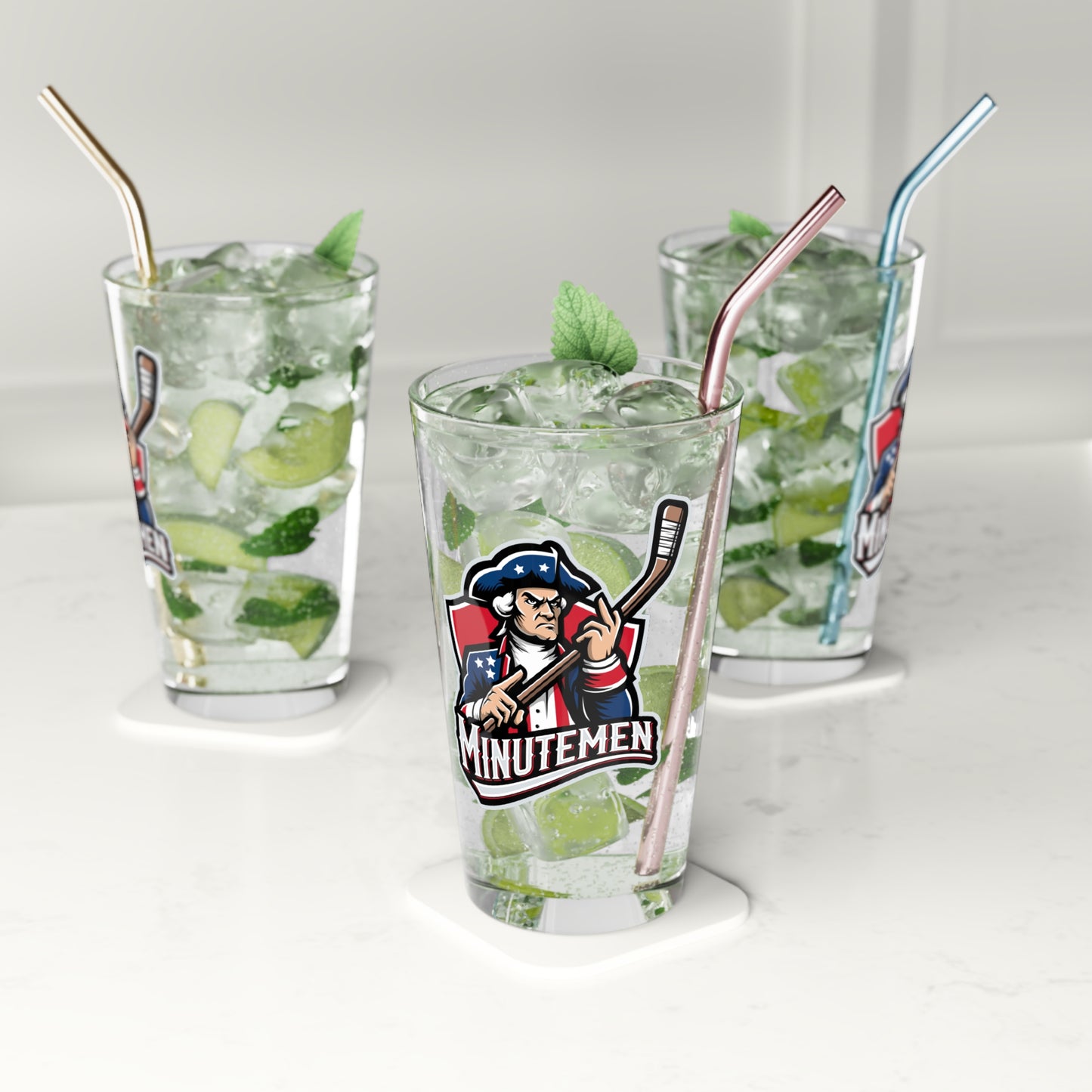 Patriotic Minutemen Hockey Player Pint Glass – 16 oz