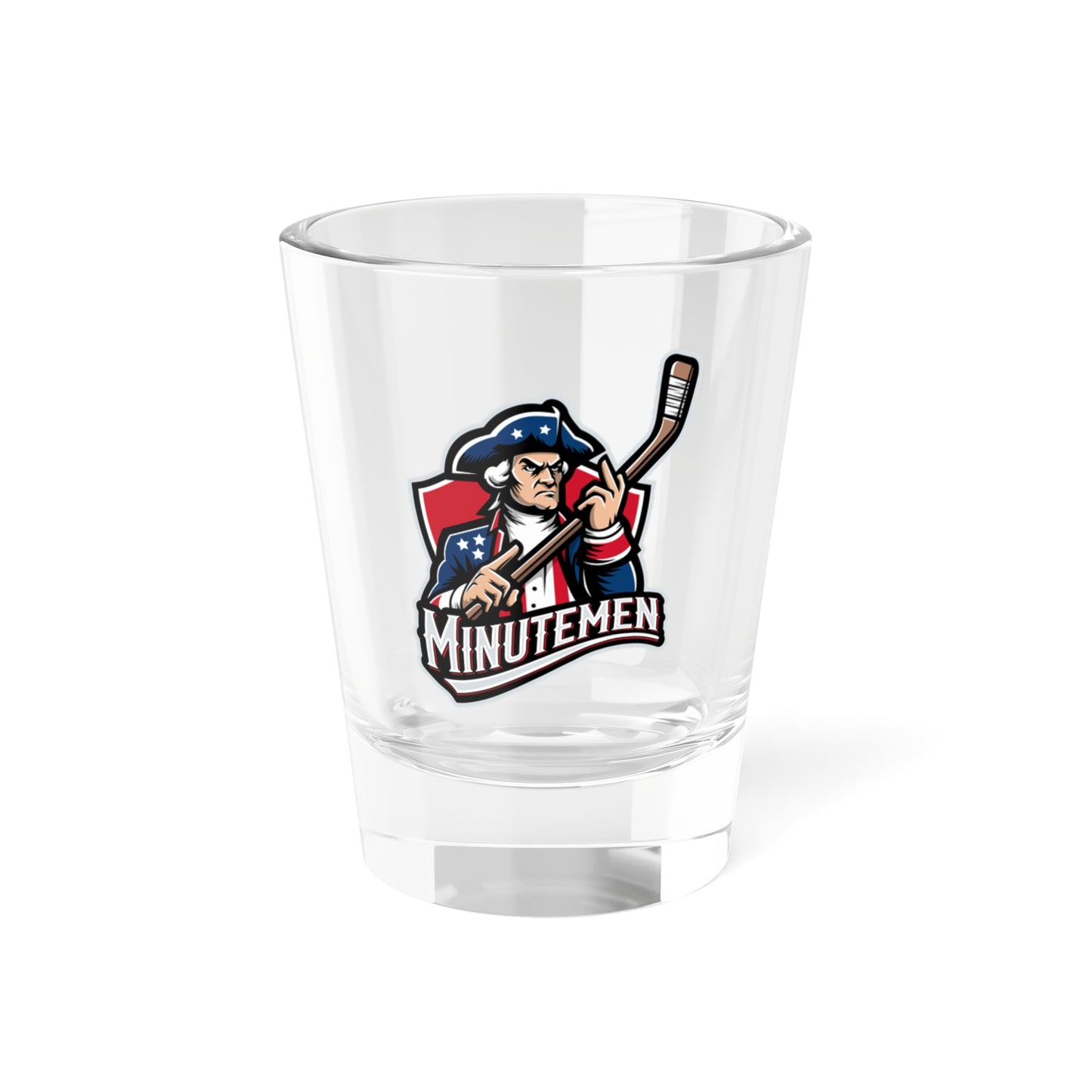 Patriotic Minutemen Hockey Player Shot Glass – 1.5 oz