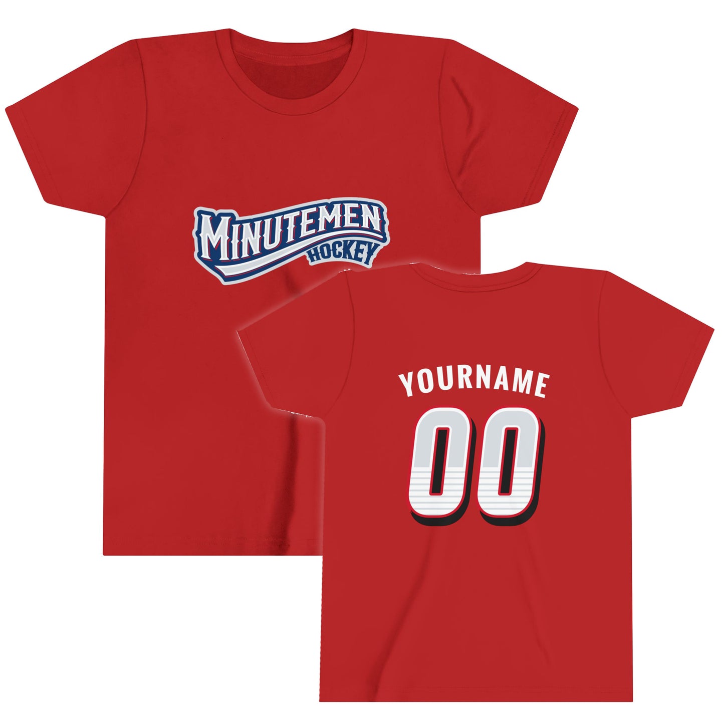 Personalize Youth Patriotic Minuteman Hockey Player T-Shirt