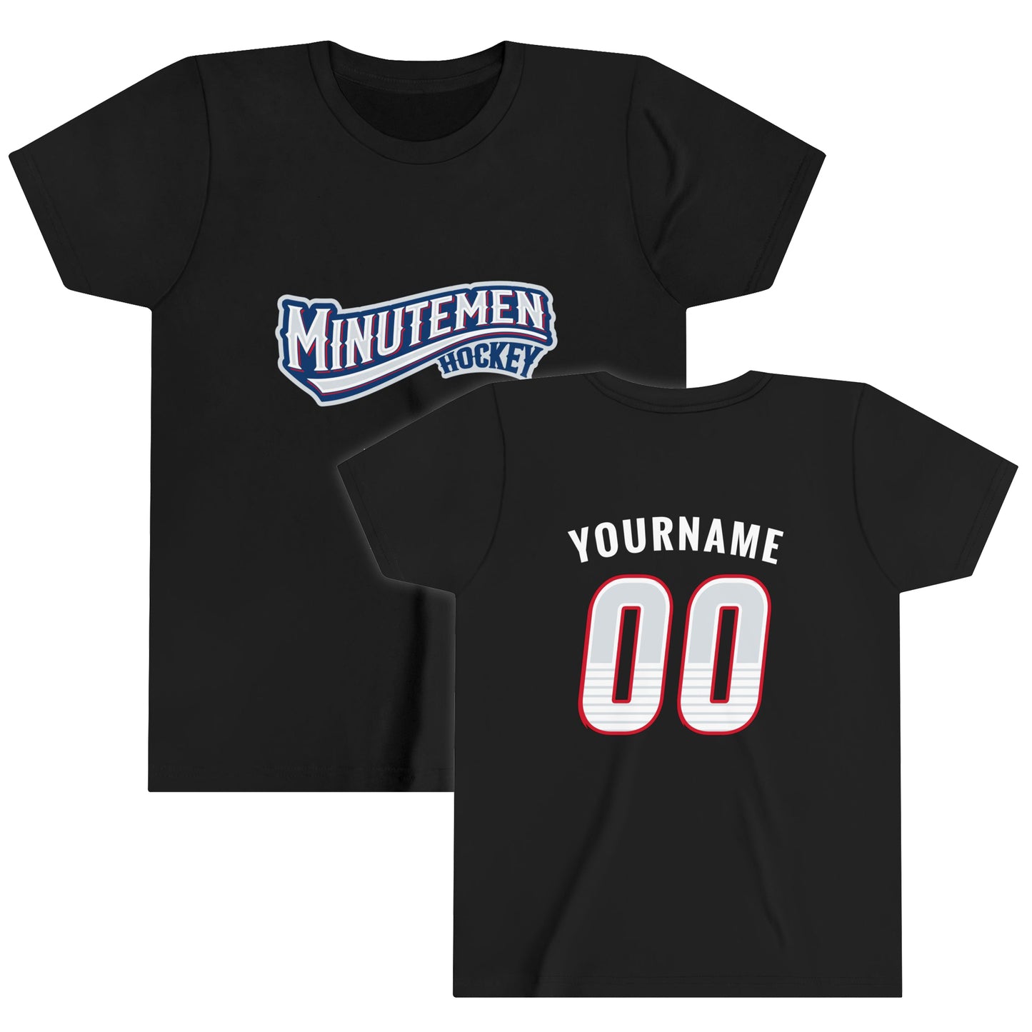 Personalize Youth Patriotic Minuteman Hockey Player T-Shirt