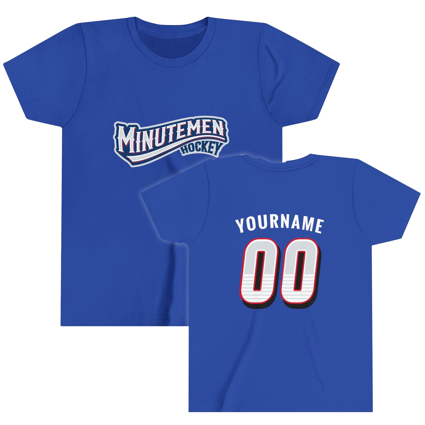 Personalize Youth Patriotic Minuteman Hockey Player T-Shirt