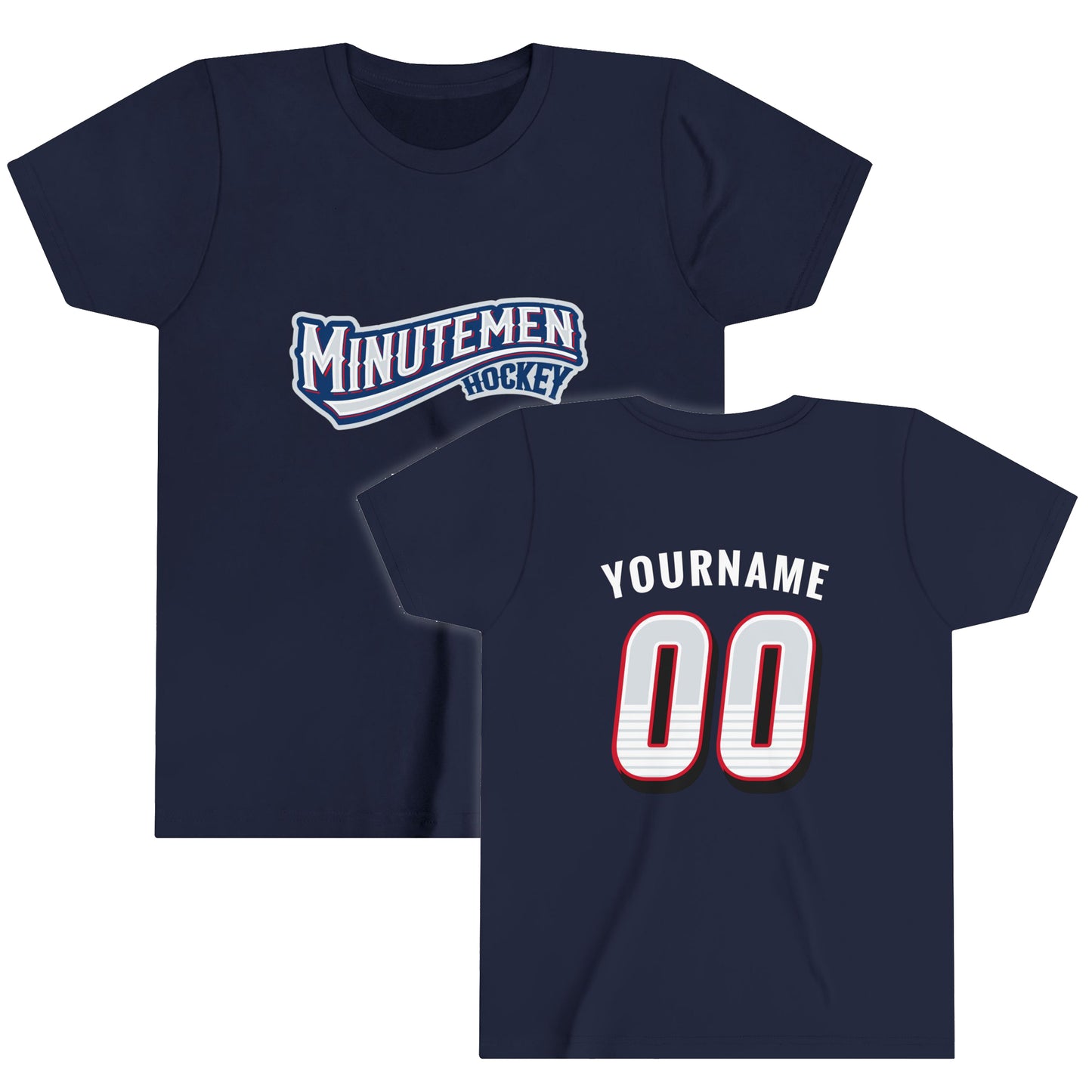 Personalize Youth Patriotic Minuteman Hockey Player T-Shirt