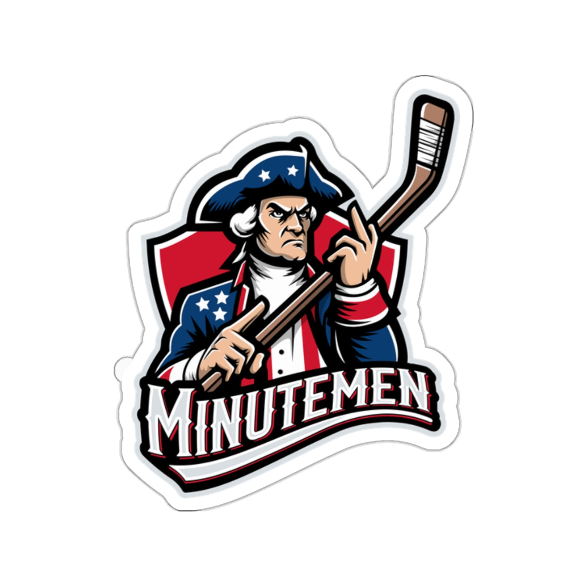 Patriotic Minuteman Hockey Player Stickers – Available in 3 Sizes