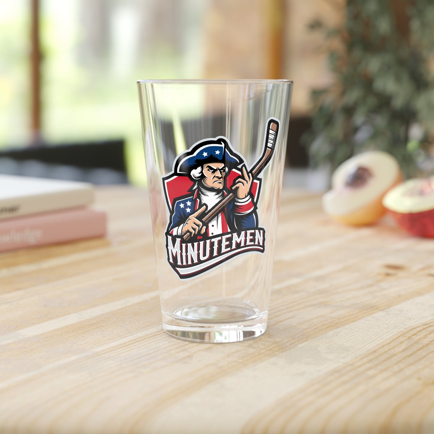 Patriotic Minutemen Hockey Player Pint Glass – 16 oz
