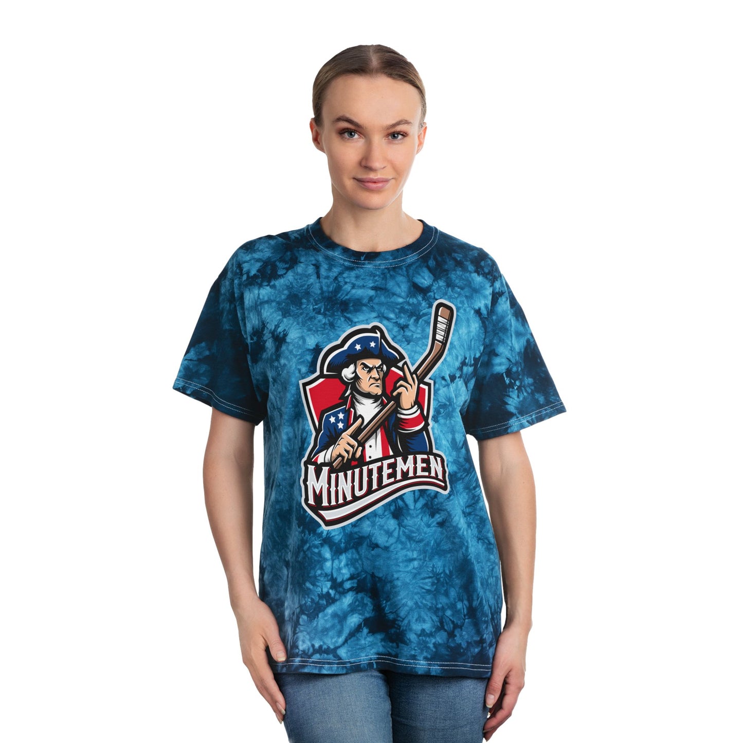 Patriotic Minutemen Hockey Player Graphic Tie-Dye Tee,