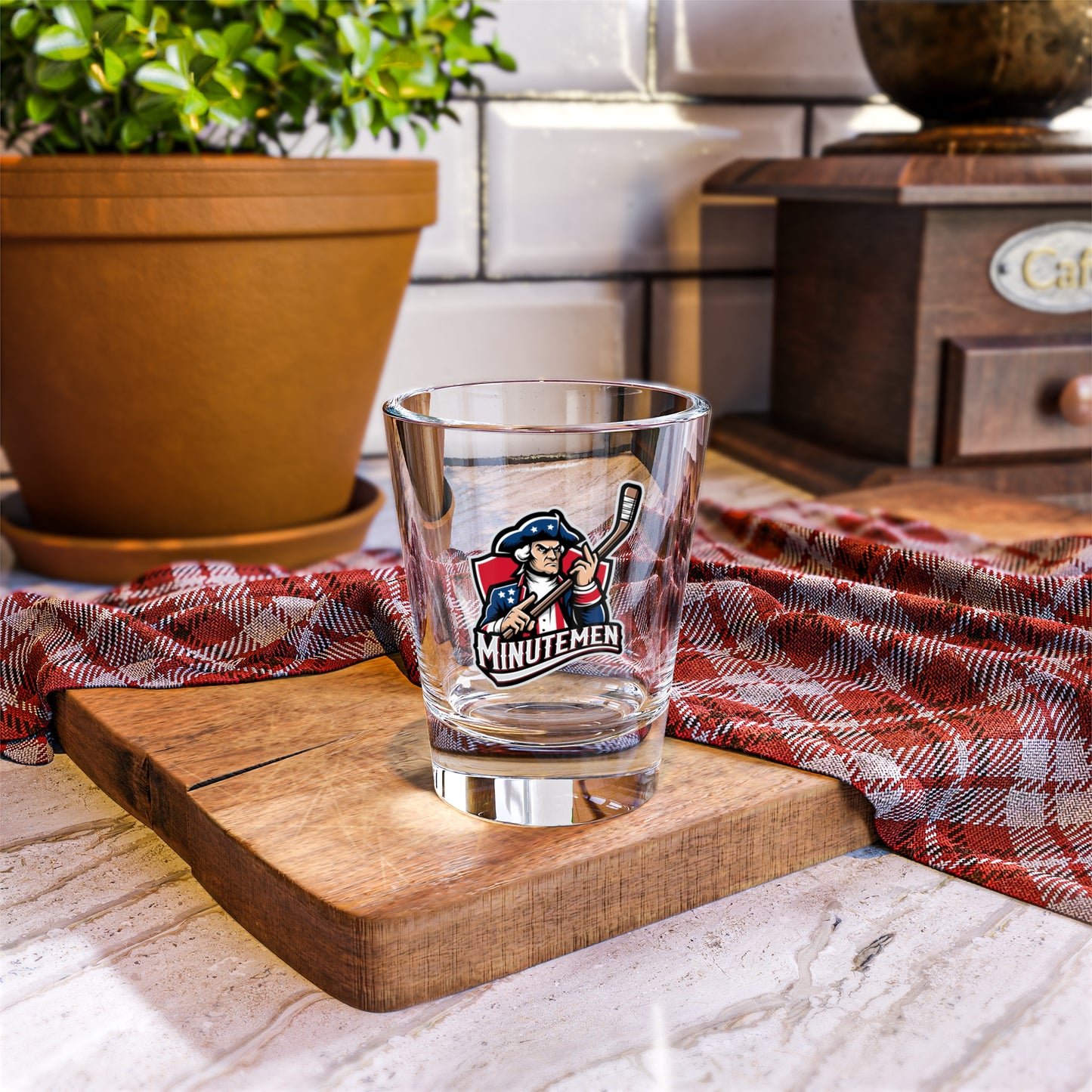 Patriotic Minutemen Hockey Player Shot Glass – 1.5 oz