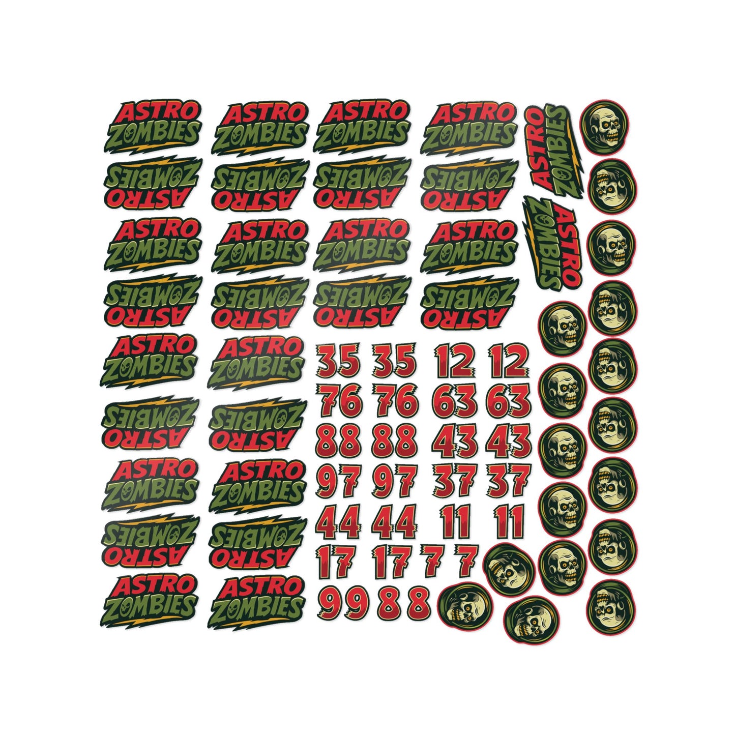 Astro Zombies Die-Cut Sticker Sheet – Retro Horror Logo & Number Decals